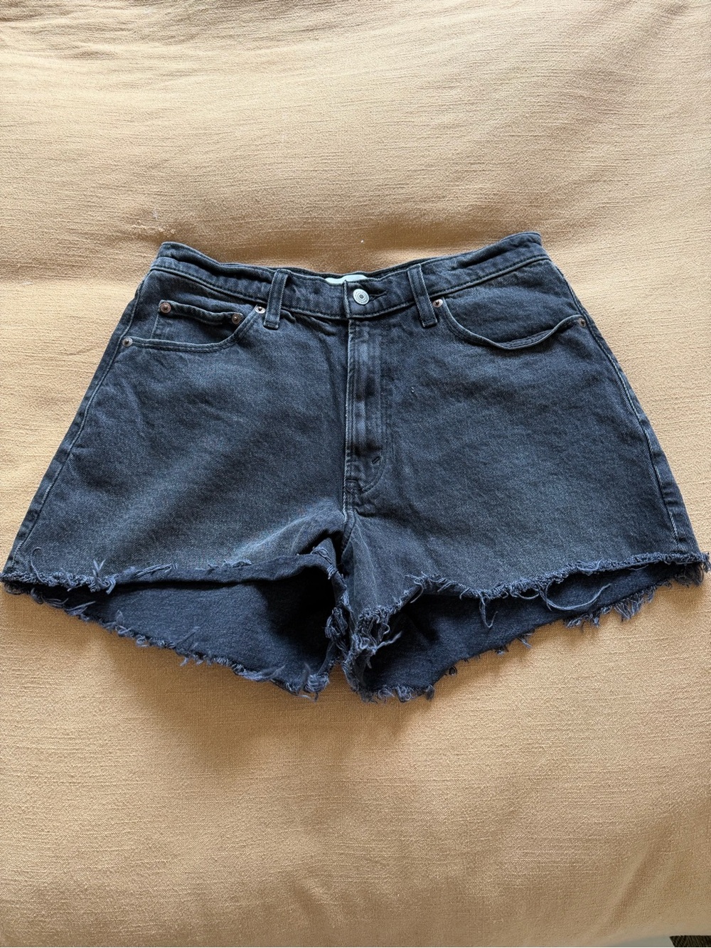Abercrombie & Fitch Washed Black High-Rise Frayed Denim Shorts